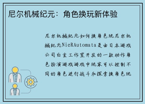尼尔机械纪元：角色换玩新体验